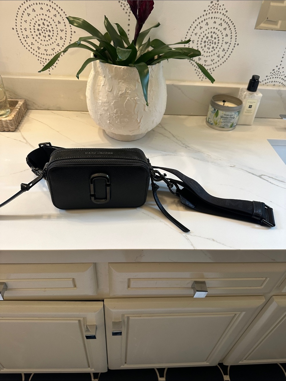 Marc Jacobs Black Pebbled Leather Belt Bag with Wide Strap